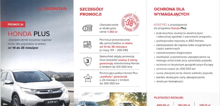 Przedłużona gwarancja Honda Plus - Promocja